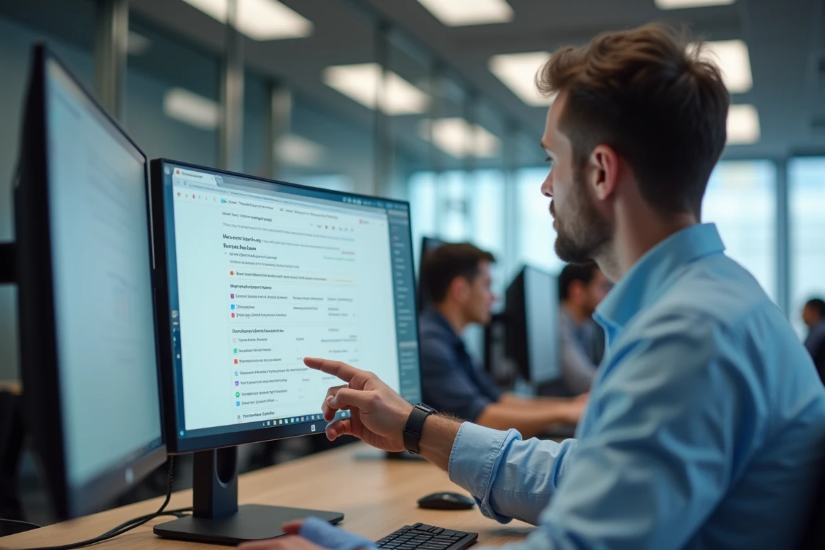 Homme effectuant une actualisation forcée dans Google Chrome via le menu contextuel en entreprise