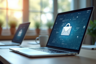 Espace de travail avec ordinateur portable sécurisé pour webmail