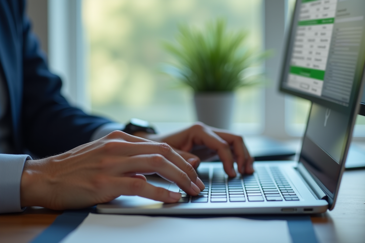 Mains utilisant un clavier avec un écran Excel en arrière-plan