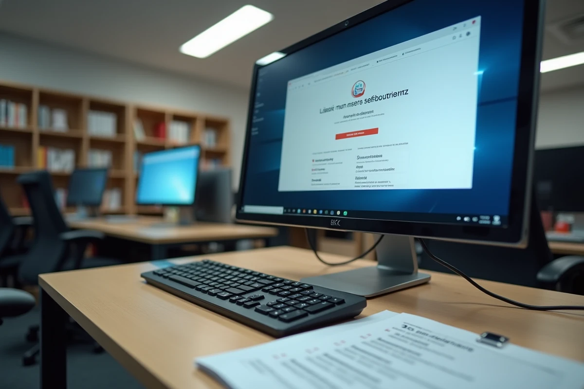 Écran d'ordinateur affichant une erreur de connexion sur le site de la DSDEN 33 avec une liste de vérifications imprimée