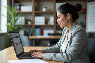 Enseignante organisant ses cours sur l'agenda du webmail Créteil depuis son bureau académique