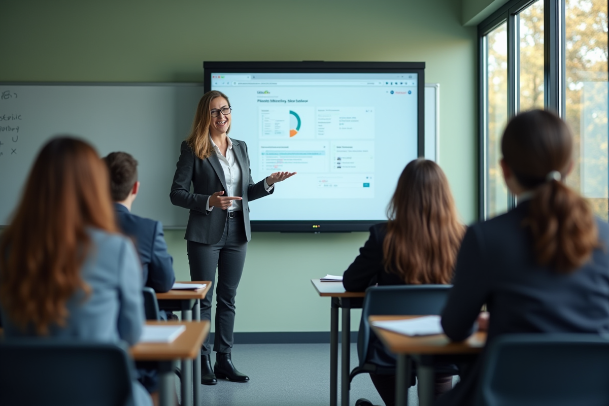 Professeure expliquant le portail MBN aux élèves attentifs