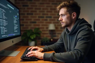 Joueur concentré s'entraînant à la vitesse de frappe sur clavier mécanique avant une partie classée