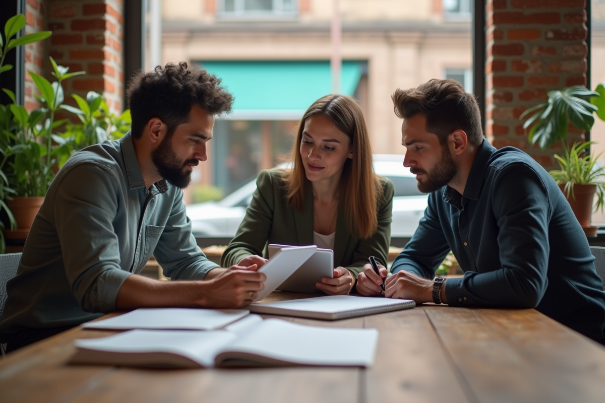 Groupe de professionnels divers discutant autour d