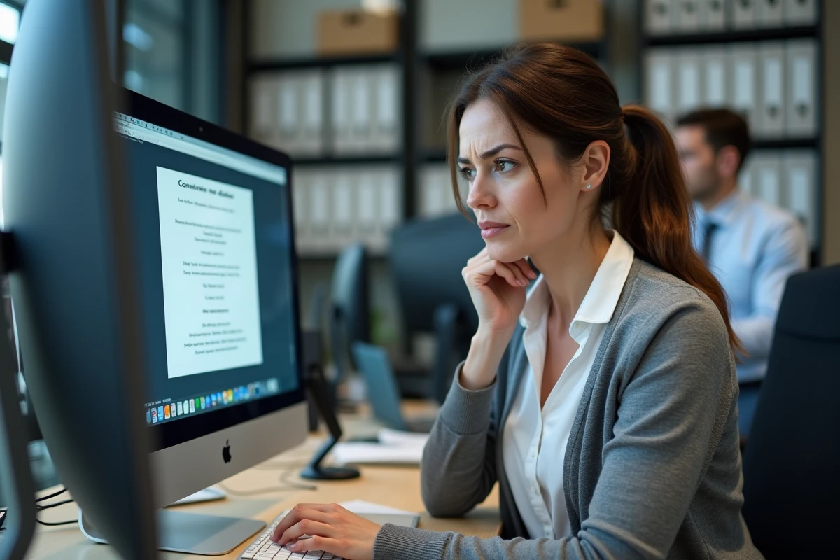 Femme d affaires préoccupée devant son ordinateur au bureau