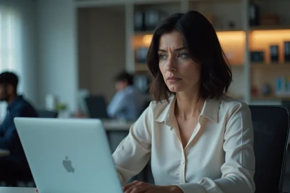 Femme d affaires regardant son ordinateur au bureau
