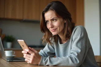 Femme consultant son smartphone à la recherche d'un message supprimé sur Android