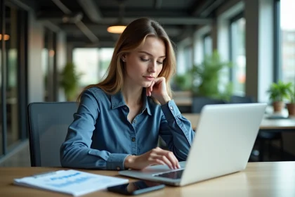 Jeune femme professionnelle analysant des graphiques SEO