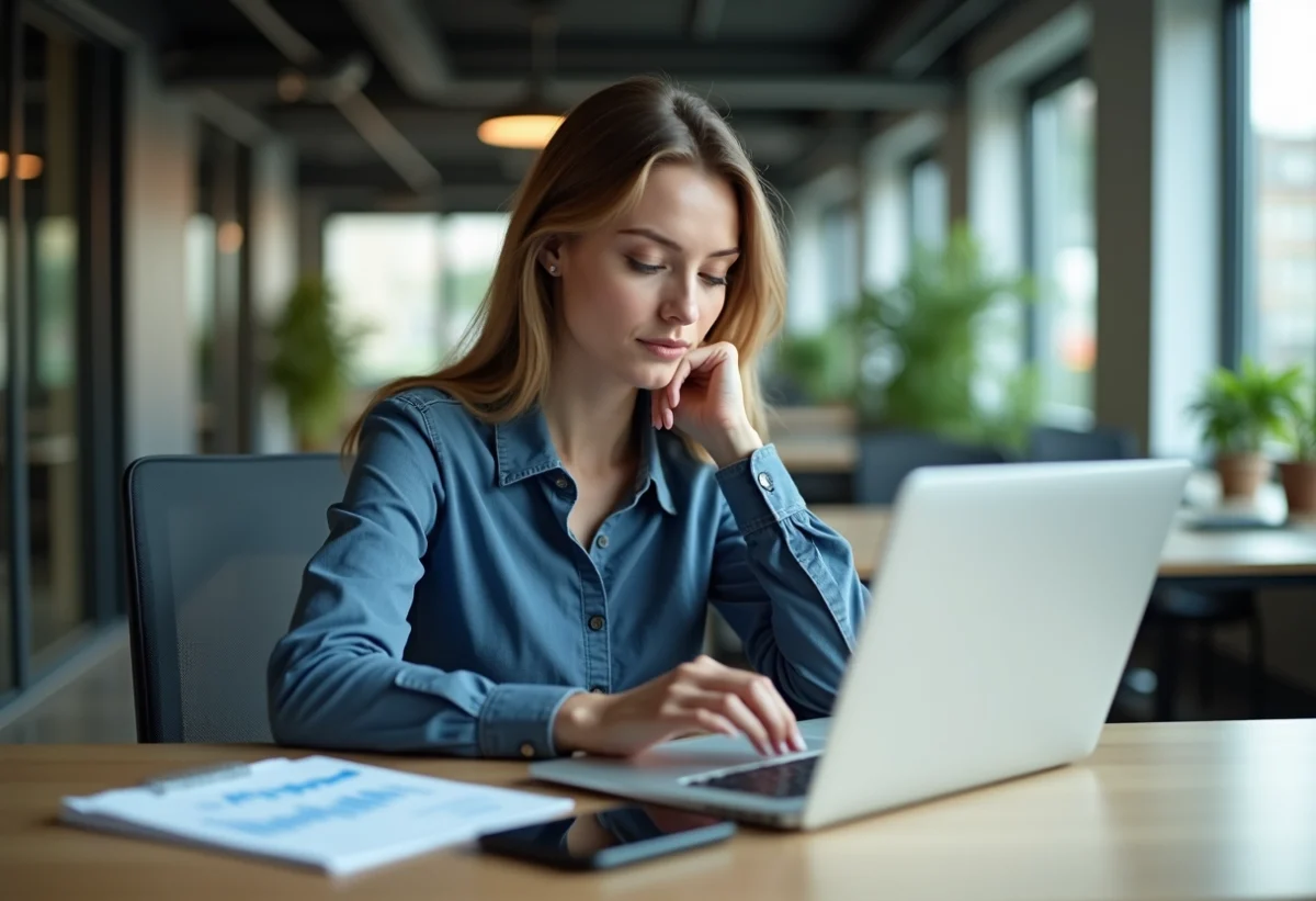 Jeune femme professionnelle analysant des graphiques SEO