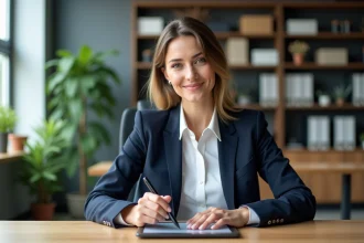 Femme d'affaires signant un document numérique au bureau