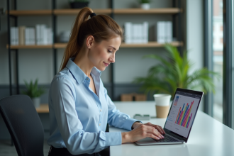 Jeune femme professionnelle analysant des données marketing