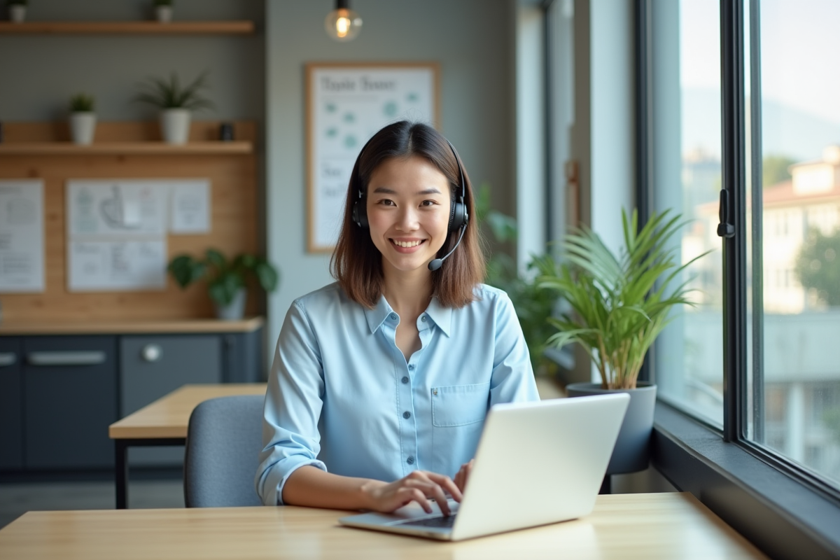 Jeune femme professionnelle travaillant sur son ordinateur dans un espace coworking