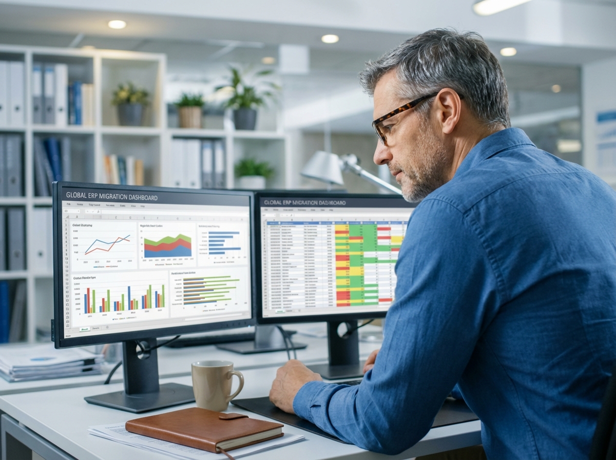 Manager IT regardant ses écrans d