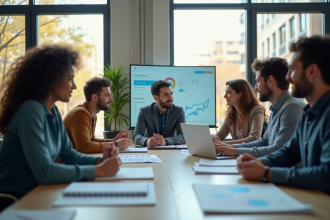 Groupe de professionnels discutant stratégie SEO