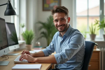 Jeune homme au bureau en train de corriger une erreur