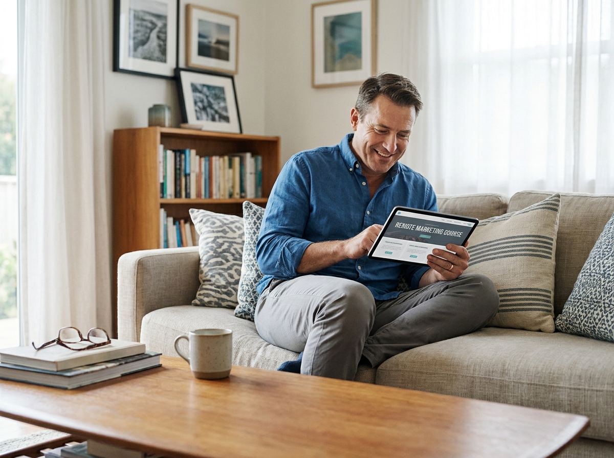 Homme travaillant sur une tablette lors d