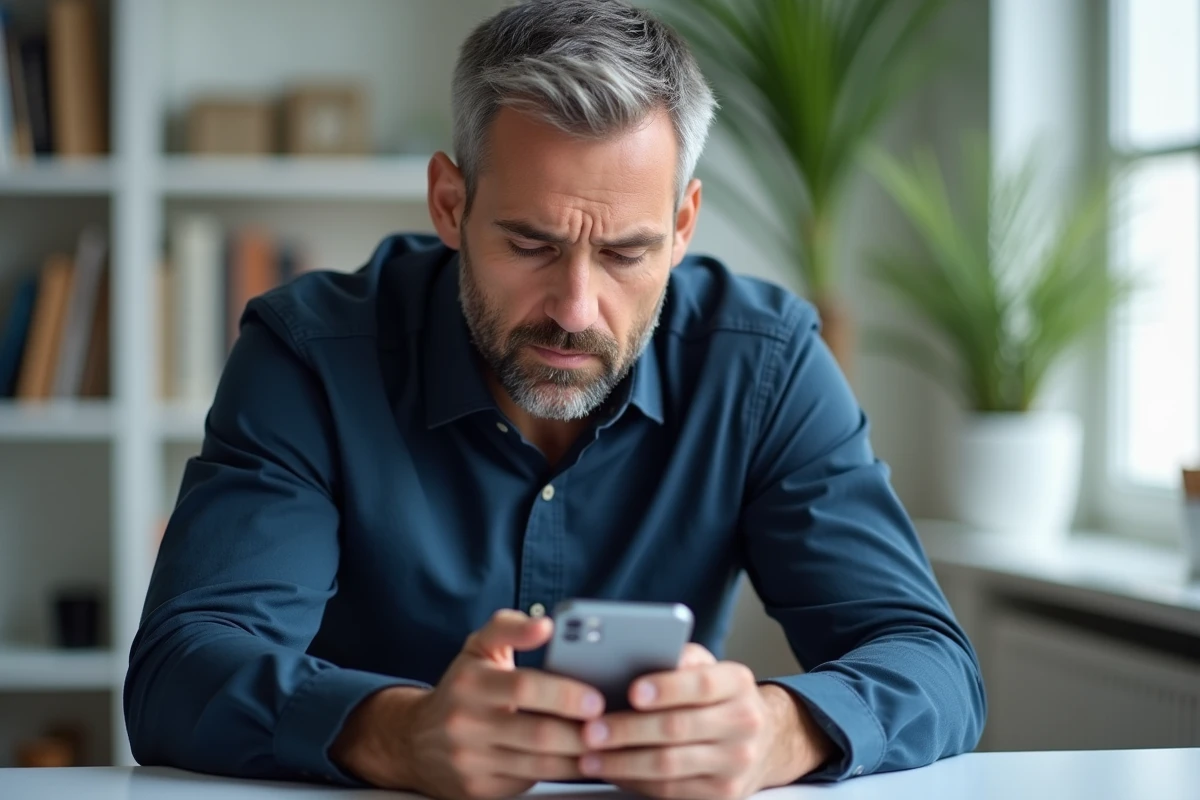 Homme utilisant une application de récupération de messages supprimés sur iPhone