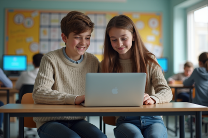 Adolescents en classe utilisant un ordinateur pour apprendre