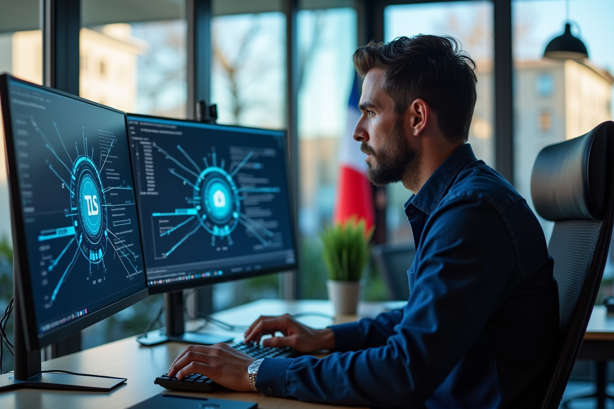 Professionnel informatique français analysant des données réseau