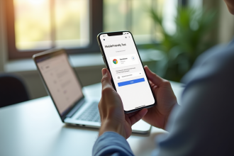 Personne tenant un smartphone avec test mobile friendly