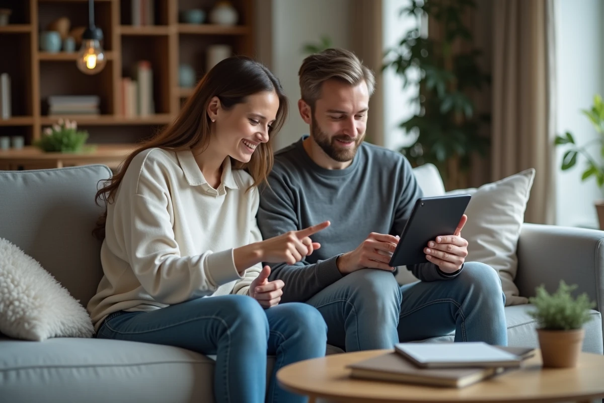 Deux personnes consultant un tutoriel de récupération de messages supprimés sur tablette